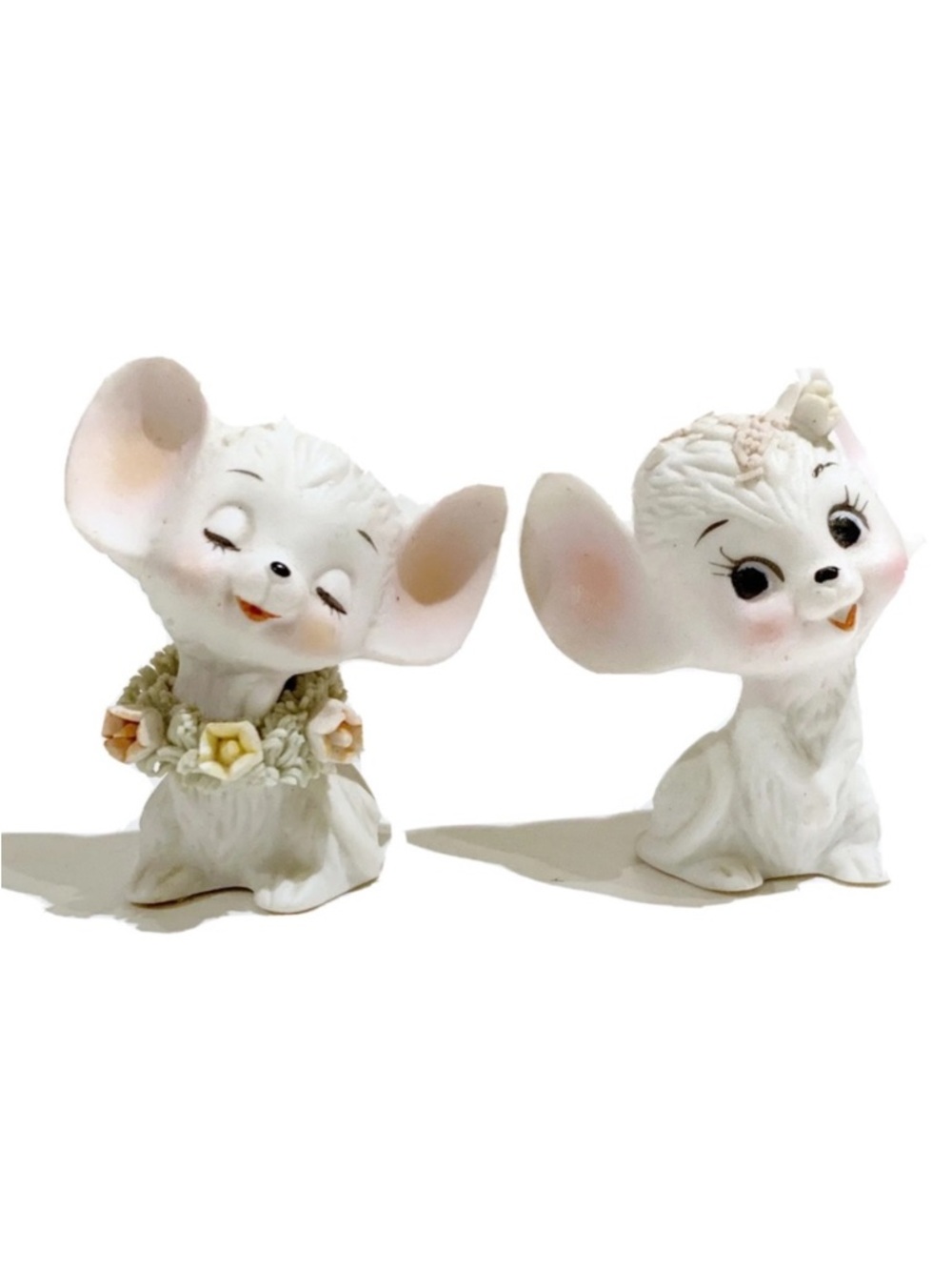 Miniature Ceramic Mice Figurines Flower Accents Cute Kawaii Taiwan Mouse Figures
